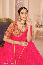 Gold-drop chiffon saree with embroidered net blouse, Indian Bollywood fashion