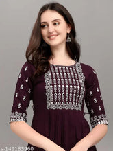 Rayon embroidered kurta, three-quarter sleeves, intricate Indian design - S: 36in bust, M: 38in bust, L: 40in bust, XL: 42in bust, XXL: 44in bust