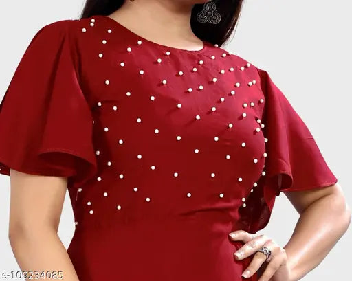 Rayon ethnic gown, short sleeves solid net for young girls aged 7-15 years, Indian handcrafted fashion