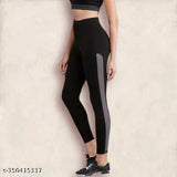 Printed net Lycra gym leggings for women's workout, 90% polyester, 10% spandex. Indian sports brand, 37" length, small size. Perfect for yoga or activewear