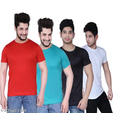 Nylon half sleeve men's t-shirt (4 pack), ideal for activewear with solid pattern, perfect for gym and casual wear