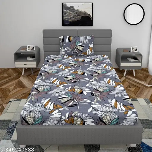Real Dream Single Size Cotton Fitted Bedsheet with 1 Pillow Cover, abstract pattern, superfine quality, ideal for adults in summer