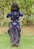 Blue floral printed rayon kurta & dhoti pant set for baby girl, soft touch feel, A-line top and dhoti pants, 3-4 years size