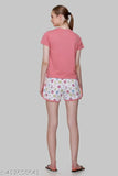 Cotton printed nightwear set for women, includes short-sleeved top and shorts, available in L, XL, and XXL sizes
