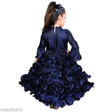 Navy Blue Satin Frock for Girls (2-8 Years), self-designed net pattern, three-quarter sleeves, soft satin fabric for comfort