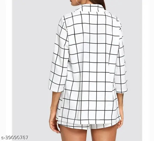 Cotton blend, self-design western shirt and short combo for women in dark wash denim - premium quality, regular collar, three-quarter sleeves