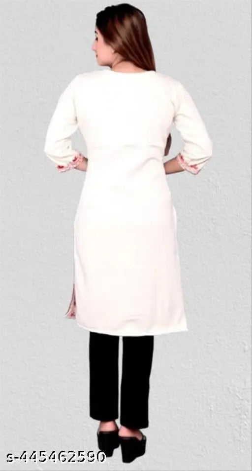 Premium woolen kurti, single-colored three-quarter sleeve women's top. India-made, perfect for winter gatherings or gifts