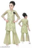 Trendy Georgette A-line kurta-plazzo set for girls (2-3 years, 3-4 years, 6-7 years), printed with Indian motifs