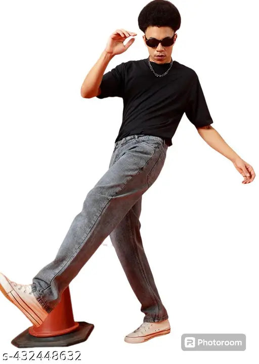 Mens denim straight fit regular baggy jeans - solid net, size 28 (waist 29in, length 40in, hip 35in)