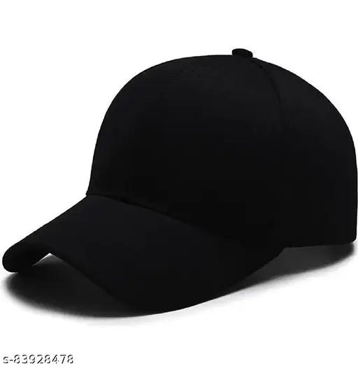 Stylish unisex black cotton baseball cap, solid pattern, free size