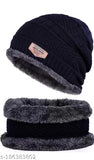 Woolen cap & scarf set, self-design, soft textured knit - fashionable winter accessory for men and women