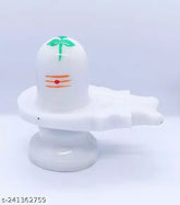 White poly resin Hindu God Lord Bhole Baba Mahadev Shivling handicraft decorative spiritual puja Vastu religious idol, 11cmL x 10cmH x 6cmB, perfect for home or pooja room decoration. Suitable for worship and gifting, water and milk washable, made in India