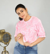 White micro polyester loose cotton blend t-shirt with oversized print, perfect for casual wear