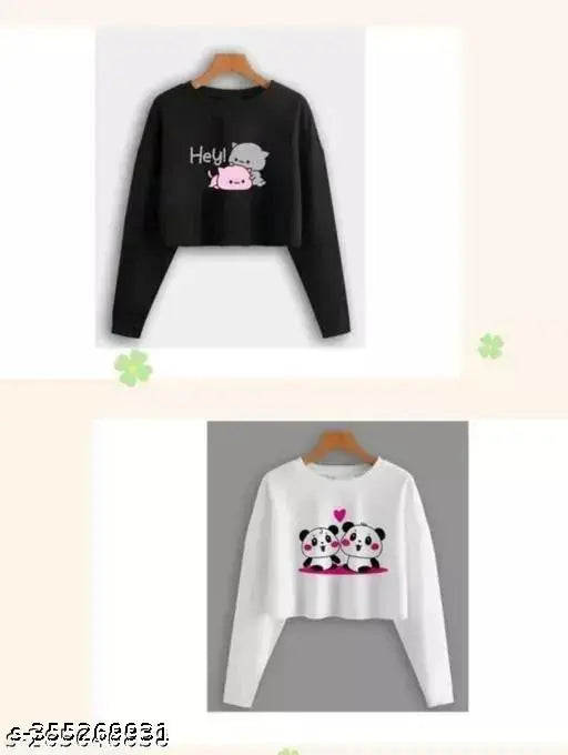 New cotton-blend women's long sleeve printed combo t-shirts (S, M, L, XL), India