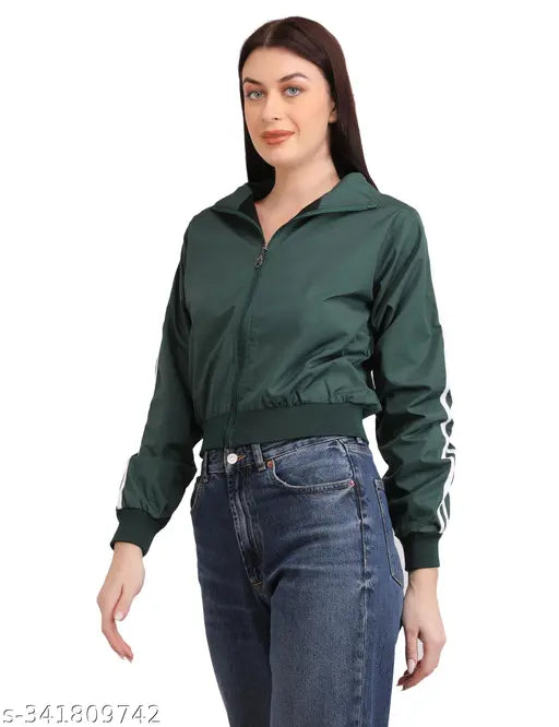Polyester Dripfit Bomber Jacket for Women - Self-design net, long sleeves, warm winter wear