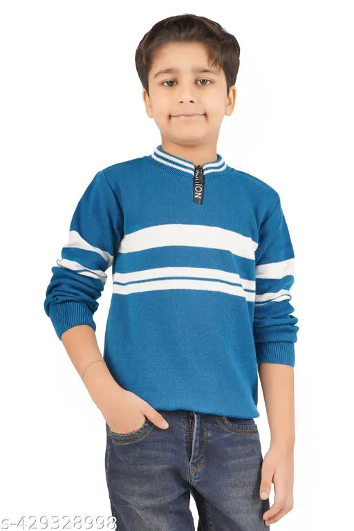 Red & blue colorblocked wool sweater for boys (size 3-12 years), ideal for winter wear. Made in India