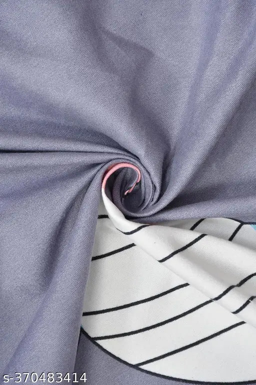 Grey DWORTH Premium Cotton Kids Pattern Fitted Bedsheets & Pillow Cover (3x6 ft.), cartoon print, superfine quality, breathable, wrinkle-free, ideal for kids, summer use, India origin