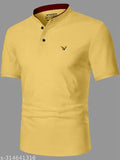 Mens regular colors casual wear short sleeve printed polycotton t-shirt, size M (38in chest, 27in length), India