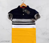 Striped cotton blend t-shirts for boys party wear, glamorous look, India origin (M: Chest 38in x Length 26in, L: Chest 40in x Length 27in, XL: Chest 42in x Length 28in, XXL: Chest 44in x Length 29in)