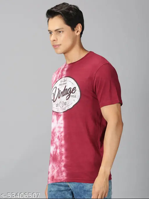 Red cotton round-sleeve abstract print UrGear men's t-shirt, soft and breathable, S/M/L/XL sizes available