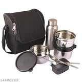 Stainless steel Topware office lunchbox with insulated bag, includes 1*500ML container, 2*450ML containers, and 1-500ML bottle - India-made corporate basic microoven lunchbox set
