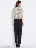 Crepe cream & black printed jumpsuit (India), women's fashion wear with short sleeves