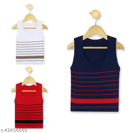 Red acrylic striped sweaters pack of 3 for boys, breathable and cozy kid's wear
