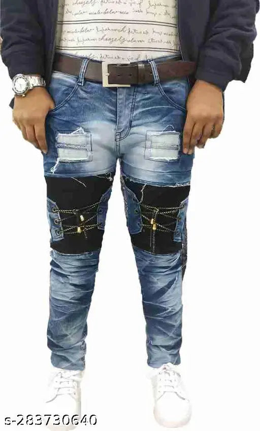 Cotton blend solid color funky jeans for active everyday wear, size 28 or 30 - casual style with pockets