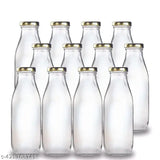 Clear glass fridge bottles (0.5L), airtight and leak-proof, pack of 12 for milk, water, or shakes. Ideal for fridge storage in India