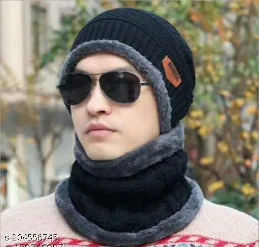Soft wool worm neck set & COOL gloves (Cap, Neck Muff, Cool Hand Gloves) - Trendy winter protection for men and women (Boys, Girls), featuring fur-lined balaclava cap pattern