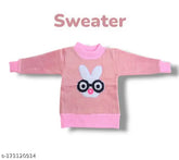 Pink acrylic sweater, round neck, baby girl cartoon face pattern, self-design embroidery
