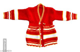 Woolen colorblocked net winter frock for newborn girls, 9-12 months from India