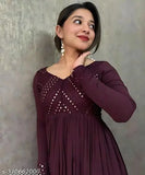 Yellow rayon georgette long-sleeved embroidered kurtis, Indian women's fashion