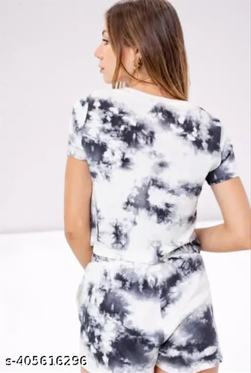 Rarescape tie dye print cotton fabric drop shoulder night suit set for women, colorful and vibrant tie-dye design on soft cotton fabric