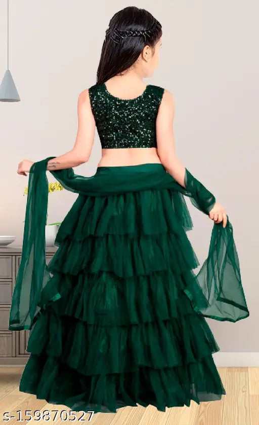 Velvet-and-net ruffled girls lehanga cholis in various sizes, Indian semi-stitched party wear for 1-16 years