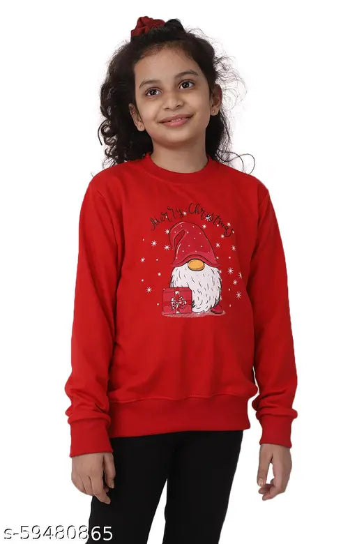 Red cotton blend Ninos Dreams Santa printed full sleeves sweatshirt for girls, size 8-9 years