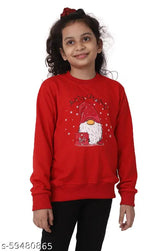 Red cotton blend Christmas Santa printed full sleeves sweatshirt for girls, aged 6-14 years, India origin