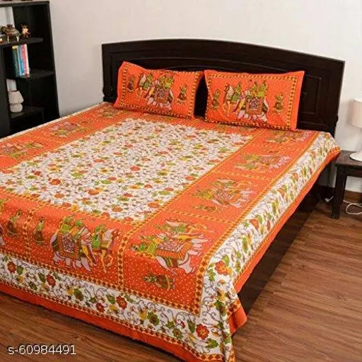 Soft, luxury Heritage Cotton printed double bedsheet combo with ethnic motifs, ideal for summer weddings. Fade-resistant and wrinkle-free