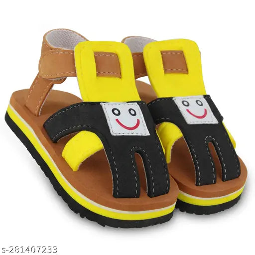 BrownYellow and Black EVA baby sandals for 6 to 9 months, printed net pattern, easy Velcro closure, anti-slip sole