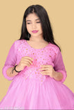 Unique net partywear gown for girls, solid color with three-quarter sleeves. Indian-made festive wedding dress for kids aged 9-16 years