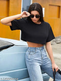 Stylish black and red cotton blend crop top combo, size S/M/L/XL, soft touch feel, perfect for casual outings