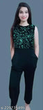 Green Lycra sleeveless embellished net jumpsuit with soft imported sequins, perfect for trendy and stylish women & girls. Comfort fit, graceful look. Made in India