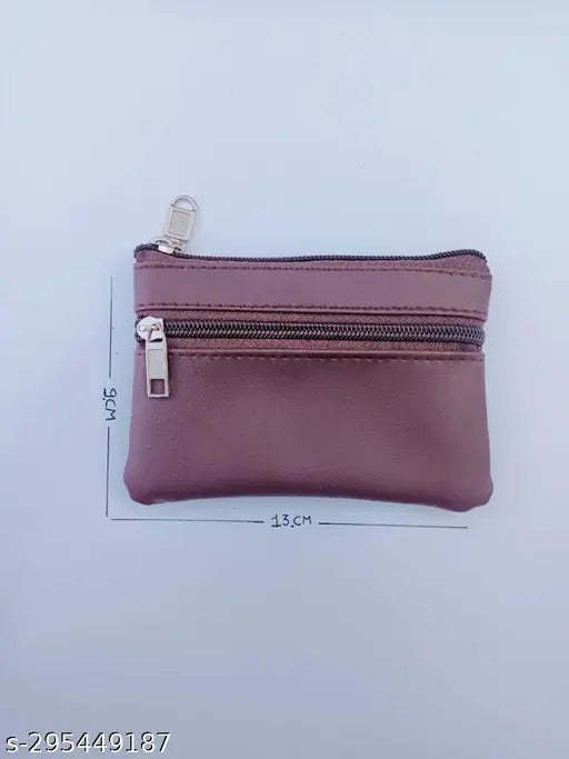 Leather small wallet for women, men, girls, boys with 2 compartments and solid pattern, Indian-made zipper wallet for credit cards and money