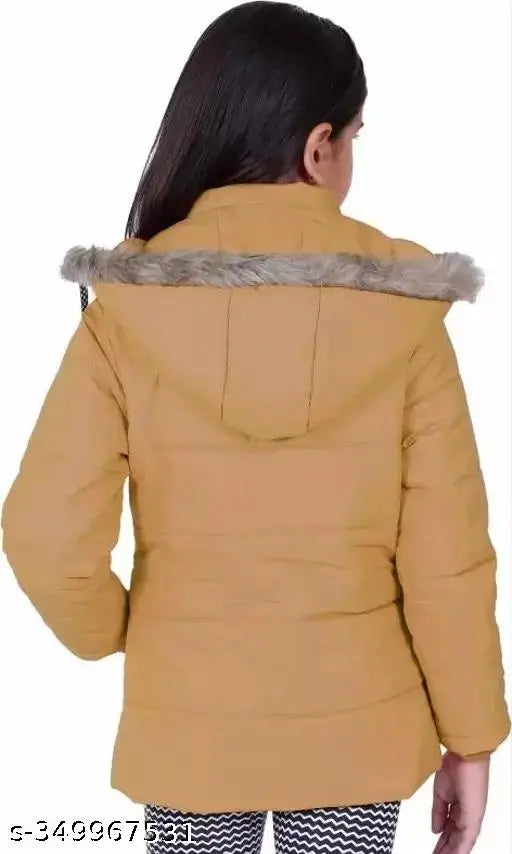 Yellow polycotton long-sleeve self-design net girls zip jacket, perfect for kid's casual outings in various sizes from 5-6 to 13-14 years