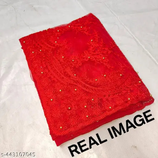 Embroidered net white Aakarsha refined saree with separate blouse, India origin, free size