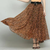 Georgette lion print skirt, vibrant animal motif on Indian-made skirt (size 28/waist 28in/length 38in)