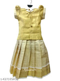 Art Silk Net Kids Pattu Paavadai Set - Traditional top & skirt from Kerala, India