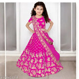Embroidered silk lehenga choli on net dupatta for kids aged 1-15, Indian traditional attire with short sleeves
