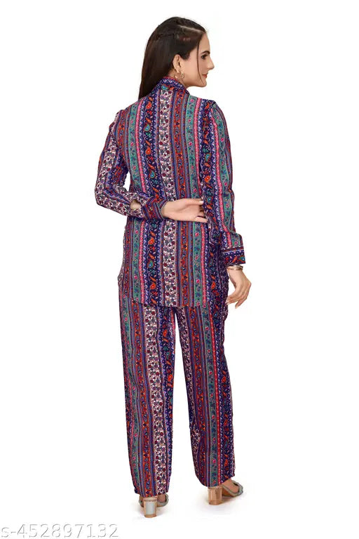 Crepe night suit set for women, printed pattern, Indian-made lounge wear for sleep or relaxation