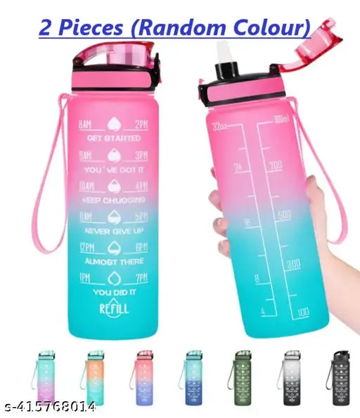 Multicolor BPA-Free Leak Proof Water Bottle Packs (1L), motivational time marker, durable and spill-proof for fitness, gym, travel